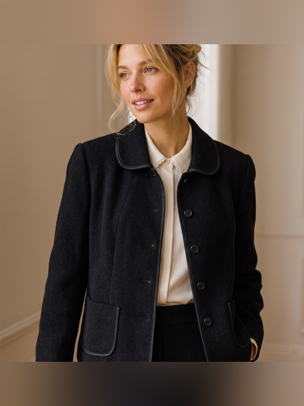 TALBOTS Textured Wool Peter Pan Collar Blazer